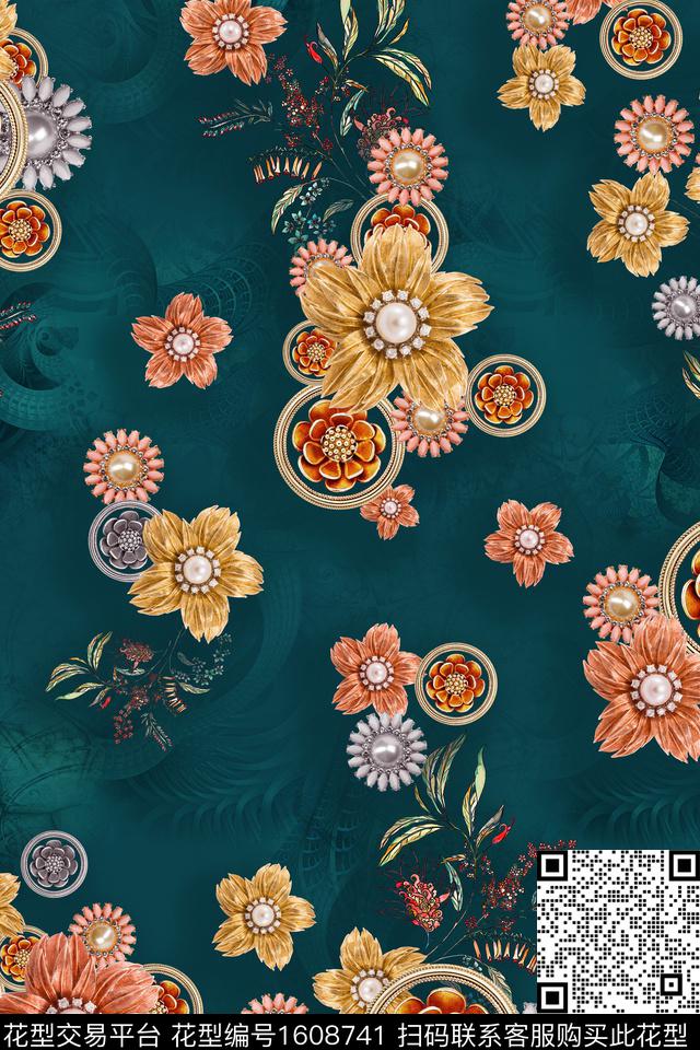花卉中老年深底花卉数码印花花型下载（图片编号: 1608741） - 瓦栏（Walan）
