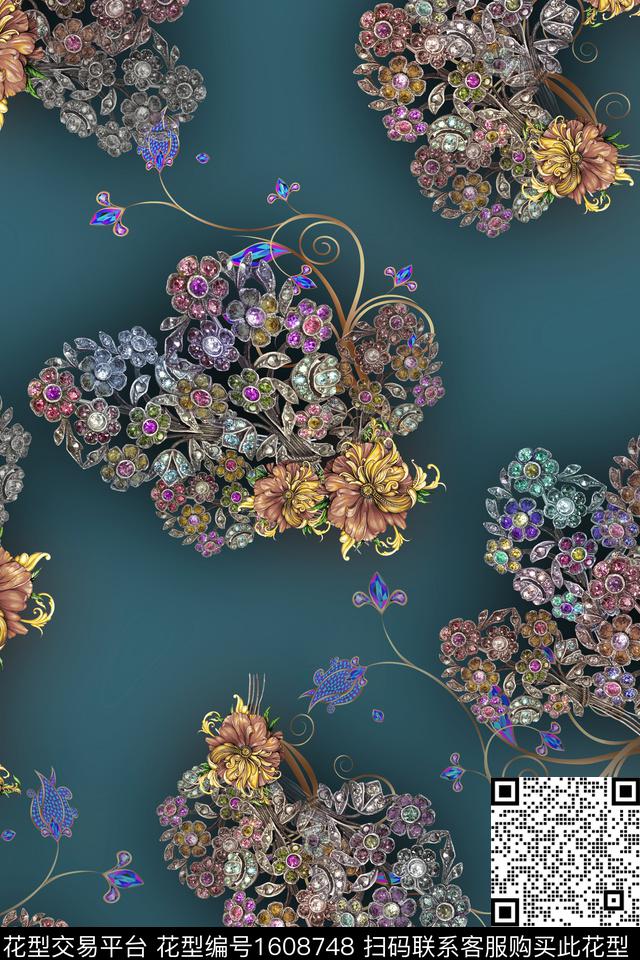 花卉中老年深底花卉数码印花花型下载（图片编号: 1608748） - 瓦栏（Walan）