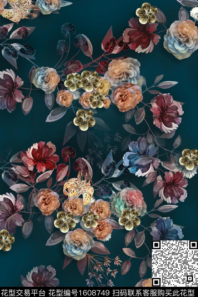 花卉中老年深底花卉数码印花花型下载（图片编号: 1608749） - 瓦栏（Walan）