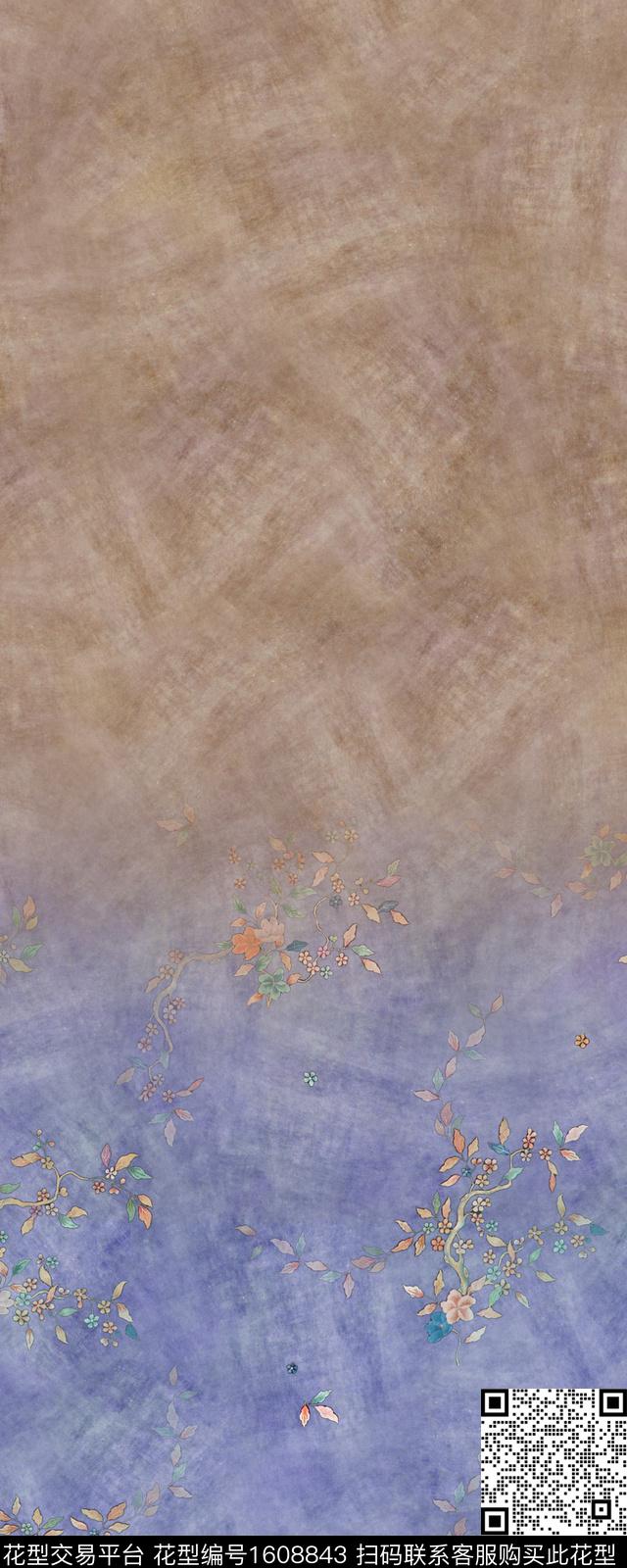 定位花卉渐变数码印花花型下载（图片编号: 1608843） - 瓦栏（Walan）