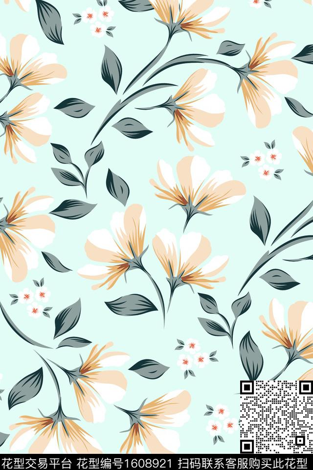 清爽底花卉花卉数码印花花型下载（图片编号: 1608921） - 瓦栏（Walan）