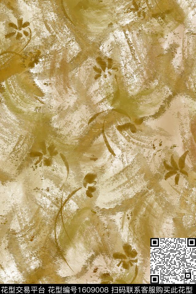 侘寂花卉笔触数码印花花型下载（图片编号: 1609008） - 瓦栏（Walan）