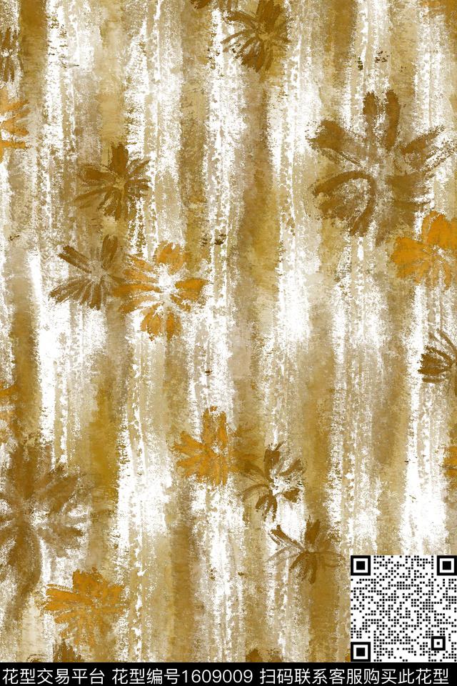侘寂笔触手绘花卉数码印花花型下载（图片编号: 1609009） - 瓦栏（Walan）