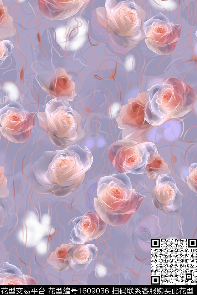 风格化花卉花卉抽象花卉数码印花花型下载（图片编号: 1609036） - 瓦栏（Walan）