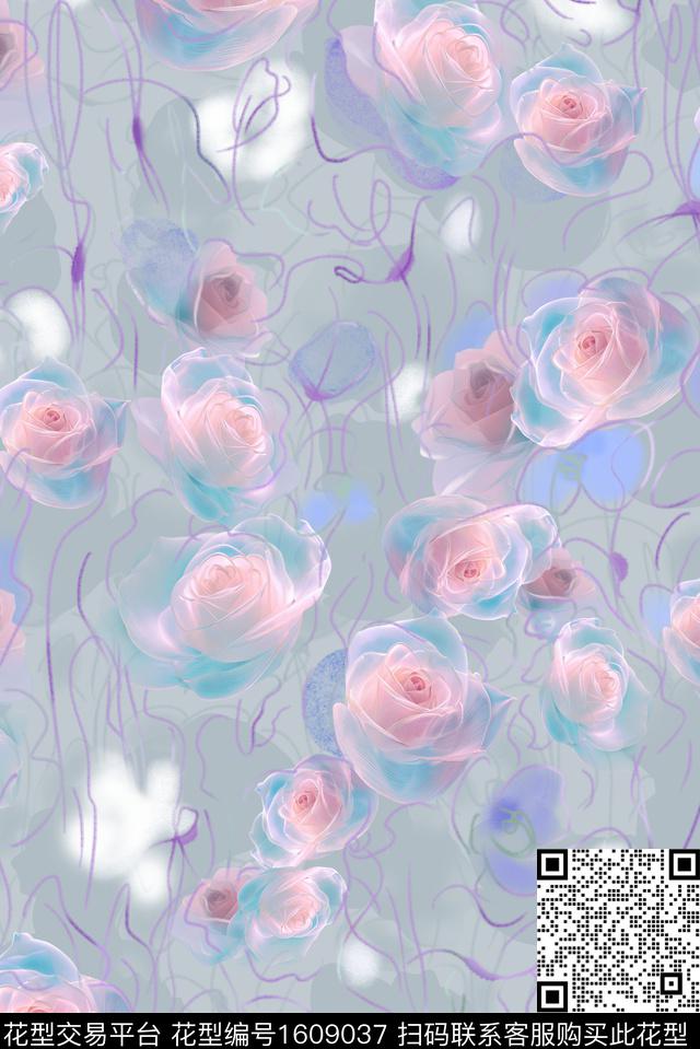 风格化花卉花卉抽象花卉数码印花花型下载（图片编号: 1609037） - 瓦栏（Walan）