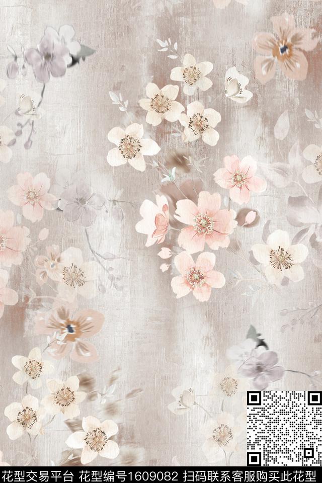 小清新真丝花卉数码印花花型下载（图片编号: 1609082） - 瓦栏（Walan）