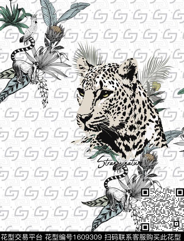 豹猴子定位数码印花花型下载（图片编号: 1609309） - 瓦栏（Walan）