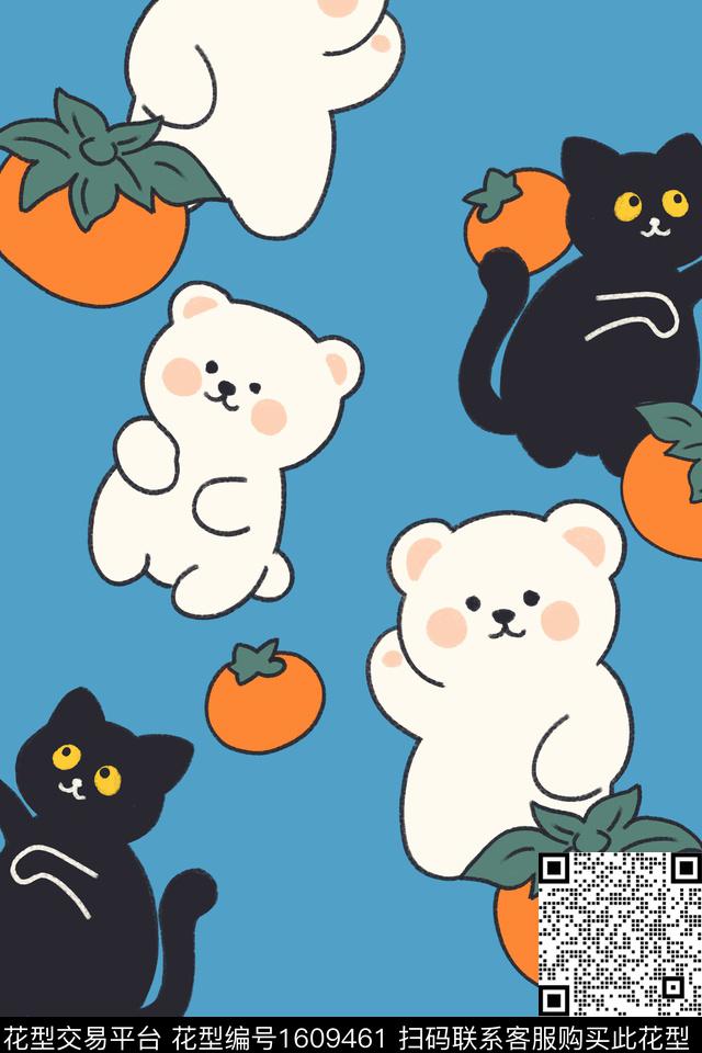 卡通动物可爱柿子数码印花花型下载（图片编号: 1609461） - 瓦栏（Walan）