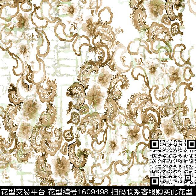 水彩民族风水彩花卉数码印花花型下载（图片编号: 1609498） - 瓦栏（Walan）
