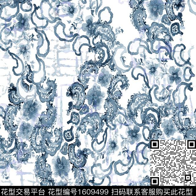 晕染肌理民族风水彩花卉数码印花花型下载（图片编号: 1609499） - 瓦栏（Walan）