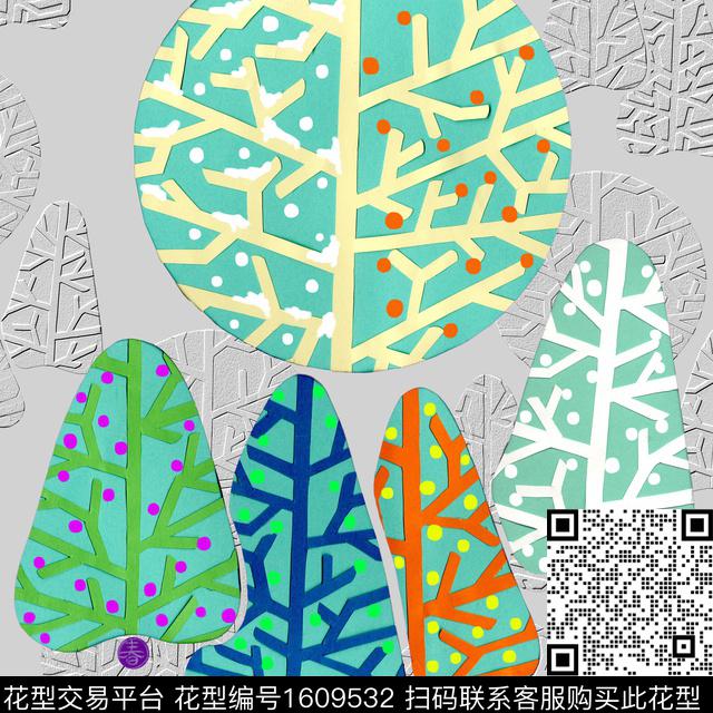 雪花树影浮雕感数码印花花型下载（图片编号: 1609532） - 瓦栏（Walan）