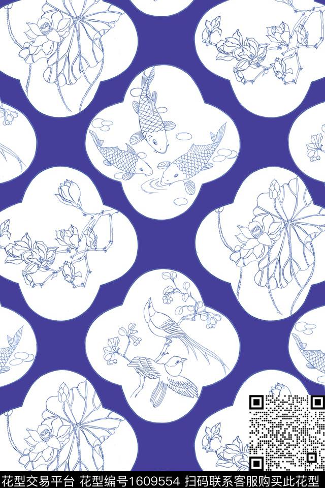 花卉花鸟荷花数码印花花型下载（图片编号: 1609554） - 瓦栏（Walan）