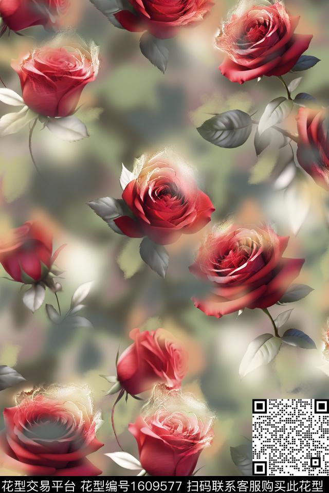 花卉玫瑰花写实花卉数码印花花型下载（图片编号: 1609577） - 瓦栏（Walan）