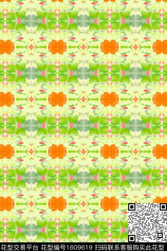 抽象水彩对称数码印花花型下载（图片编号: 1609619） - 瓦栏（Walan）