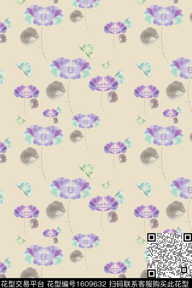 清爽底花卉花卉水彩花卉数码印花花型下载（图片编号: 1609632） - 瓦栏（Walan）