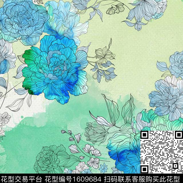 牡丹中国风国风花卉数码印花花型下载（图片编号: 1609684） - 瓦栏（Walan）