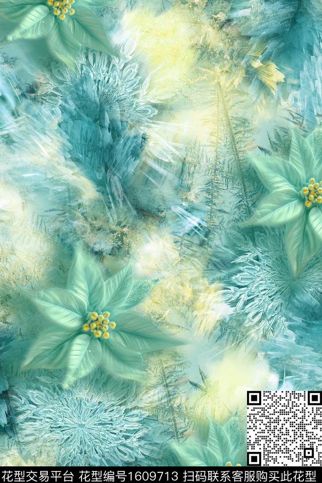 风格化花卉模糊冰晶纹理数码印花花型下载（图片编号: 1609713） - 瓦栏（Walan）