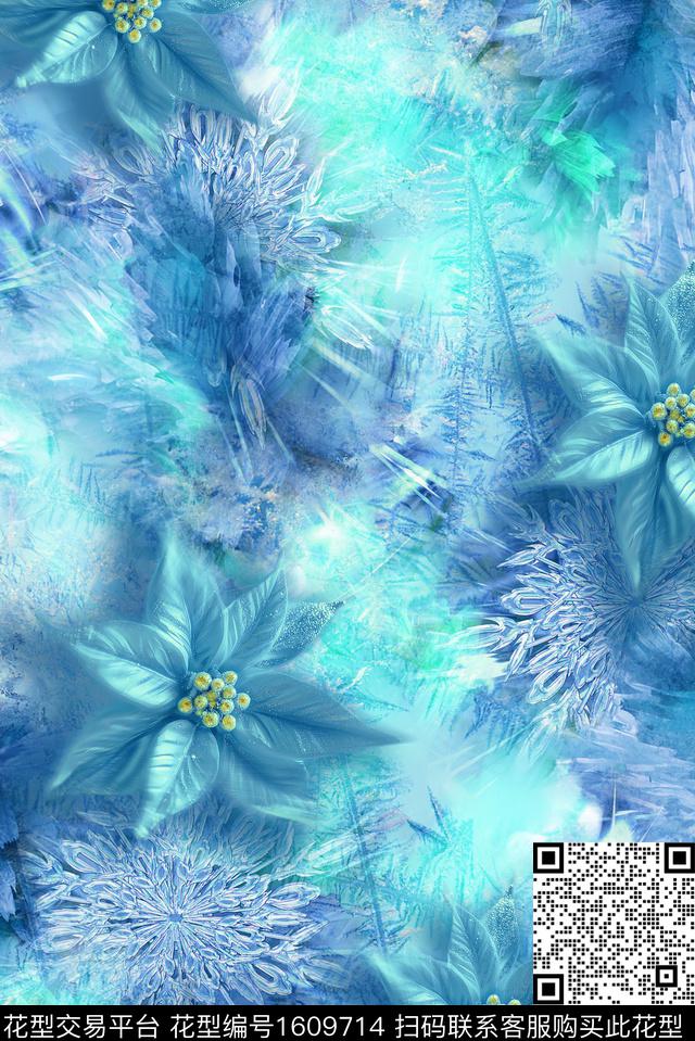 风格化花卉抽象模糊数码印花花型下载（图片编号: 1609714） - 瓦栏（Walan）