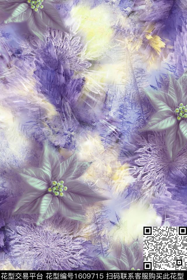 风格化花卉抽象模糊数码印花花型下载（图片编号: 1609715） - 瓦栏（Walan）