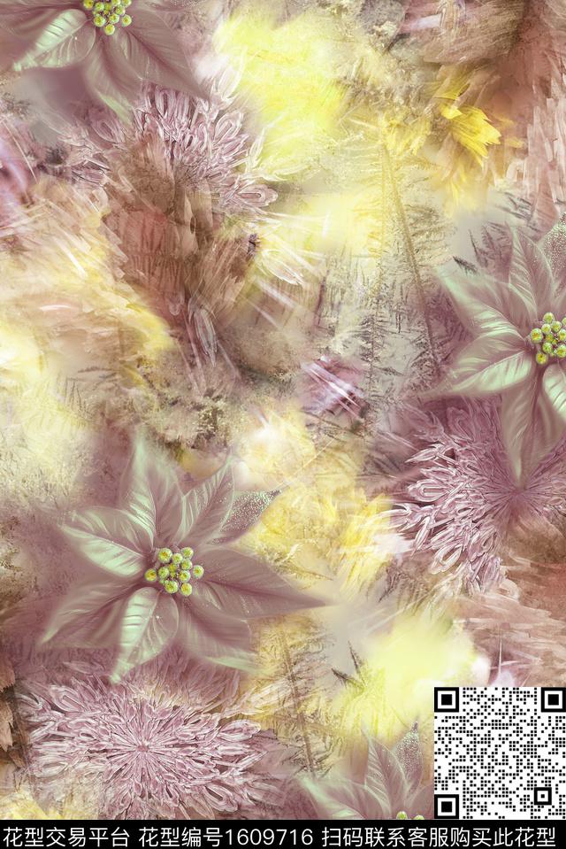 风格化花卉抽象模糊数码印花花型下载（图片编号: 1609716） - 瓦栏（Walan）