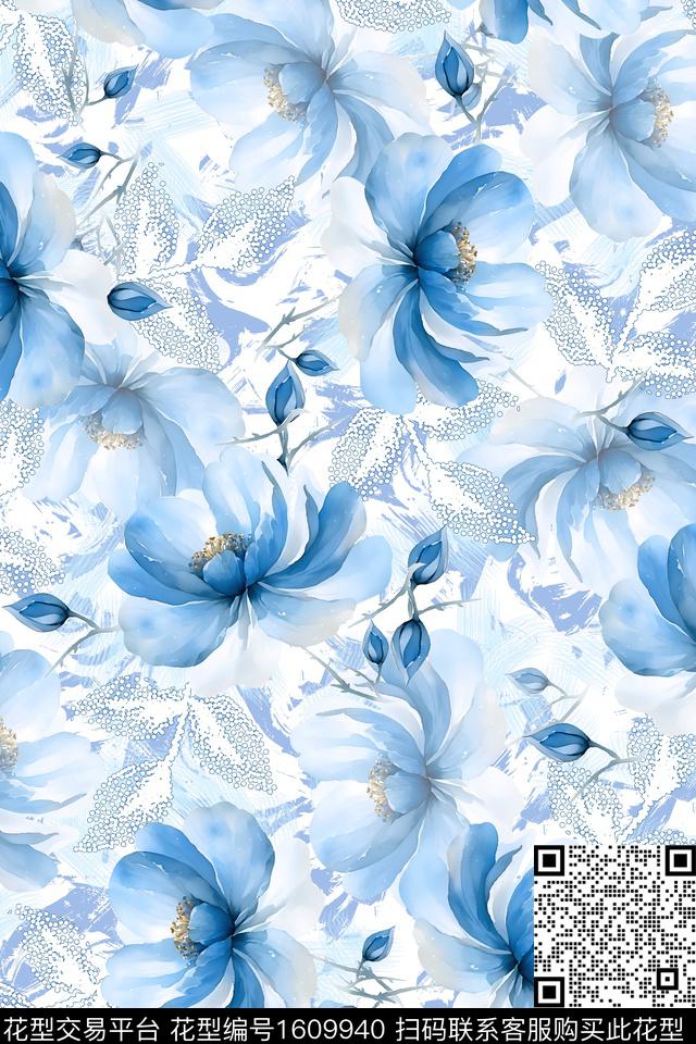 满版散花水彩花卉数码花型数码印花花型下载（图片编号: 1609940） - 瓦栏（Walan）