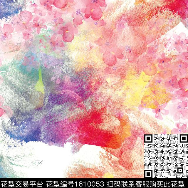晕染肌理花卉抽象数码印花花型下载（图片编号: 1610053） - 瓦栏（Walan）