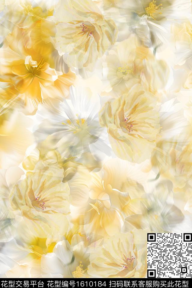 小清新真丝花卉数码印花花型下载（图片编号: 1610184） - 瓦栏（Walan）