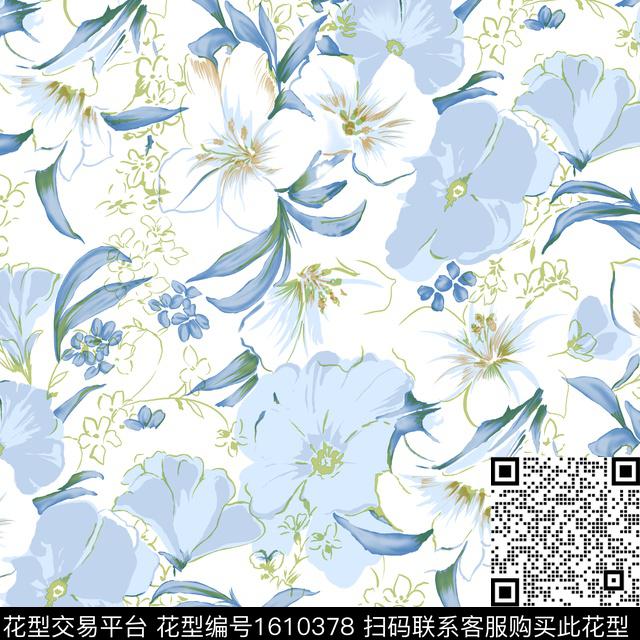 清爽底花卉花卉线条花卉数码印花花型下载（图片编号: 1610378） - 瓦栏（Walan）