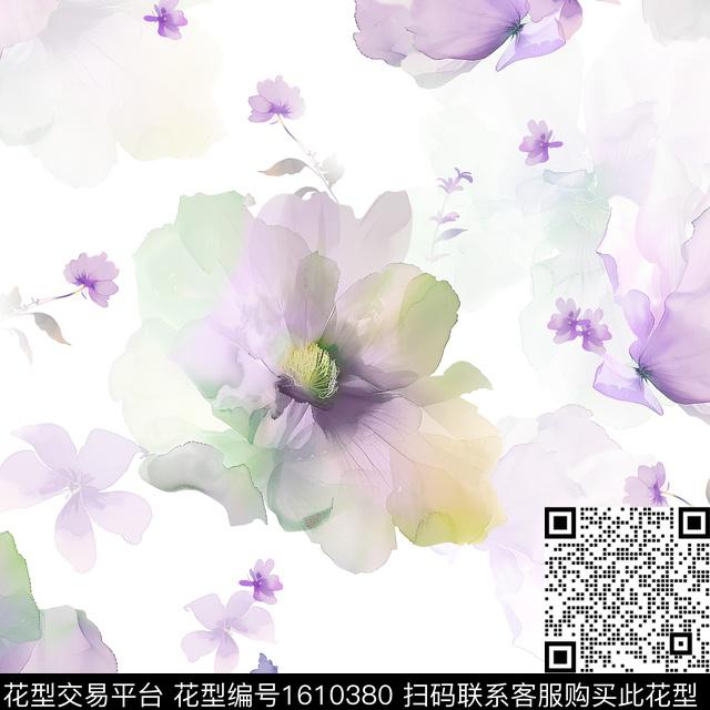 影花花卉水彩花卉数码印花花型下载（图片编号: 1610380） - 瓦栏（Walan）