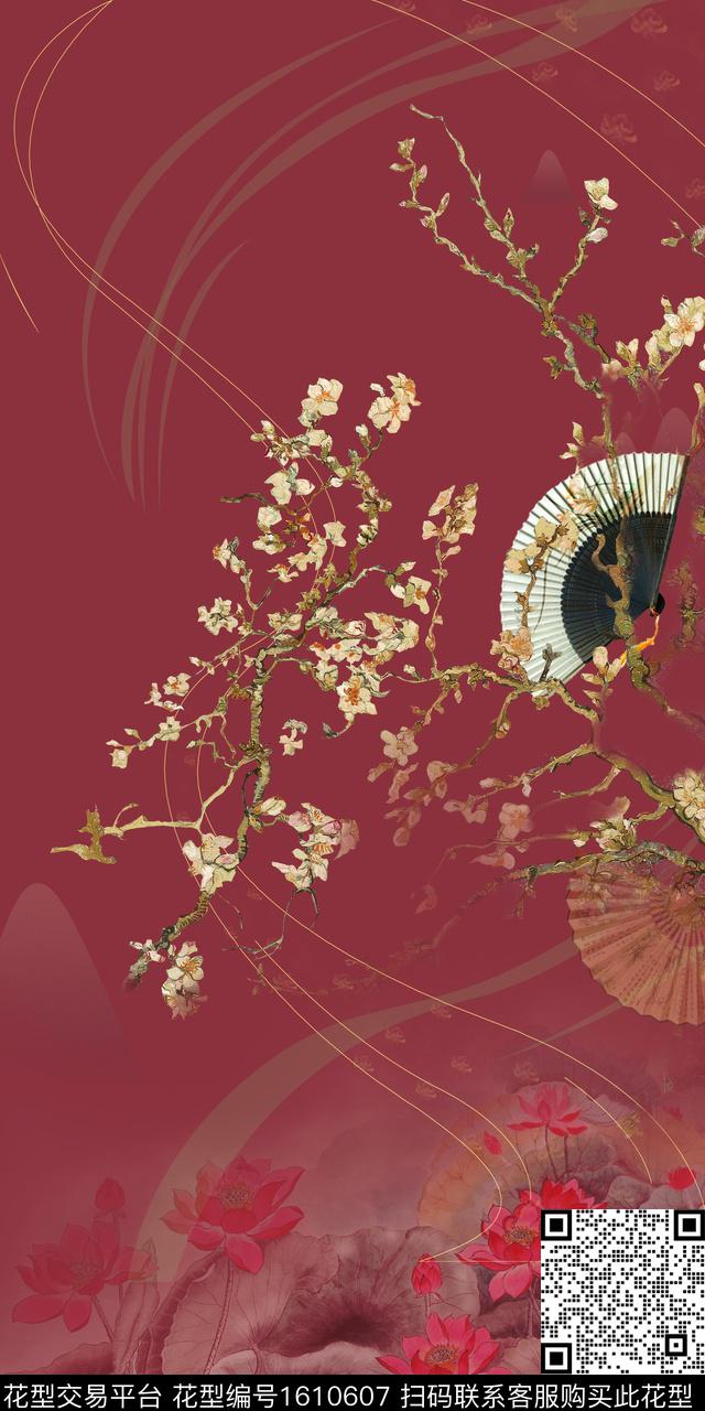 中国风定位花花卉数码印花花型下载（图片编号: 1610607） - 瓦栏（Walan）