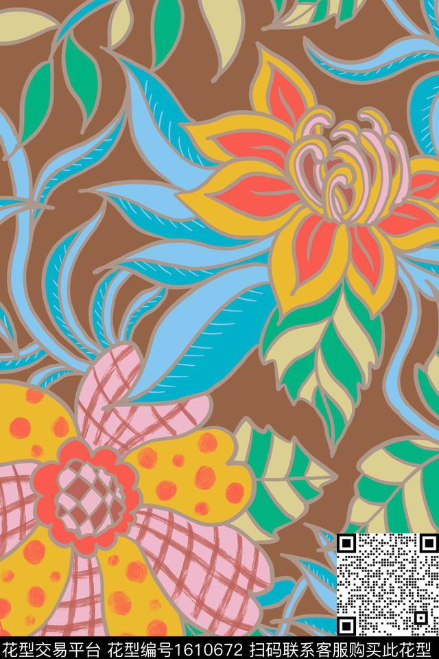 大花平面花卉花卉传统印花花型下载（图片编号: 1610672） - 瓦栏（Walan）