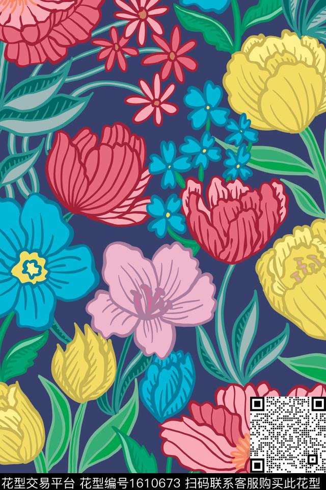 大花平面花卉花卉数码印花花型下载（图片编号: 1610673） - 瓦栏（Walan）