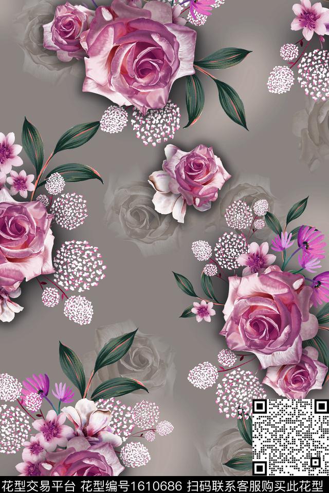 大花花卉中老年数码印花花型下载（图片编号: 1610686） - 瓦栏（Walan）