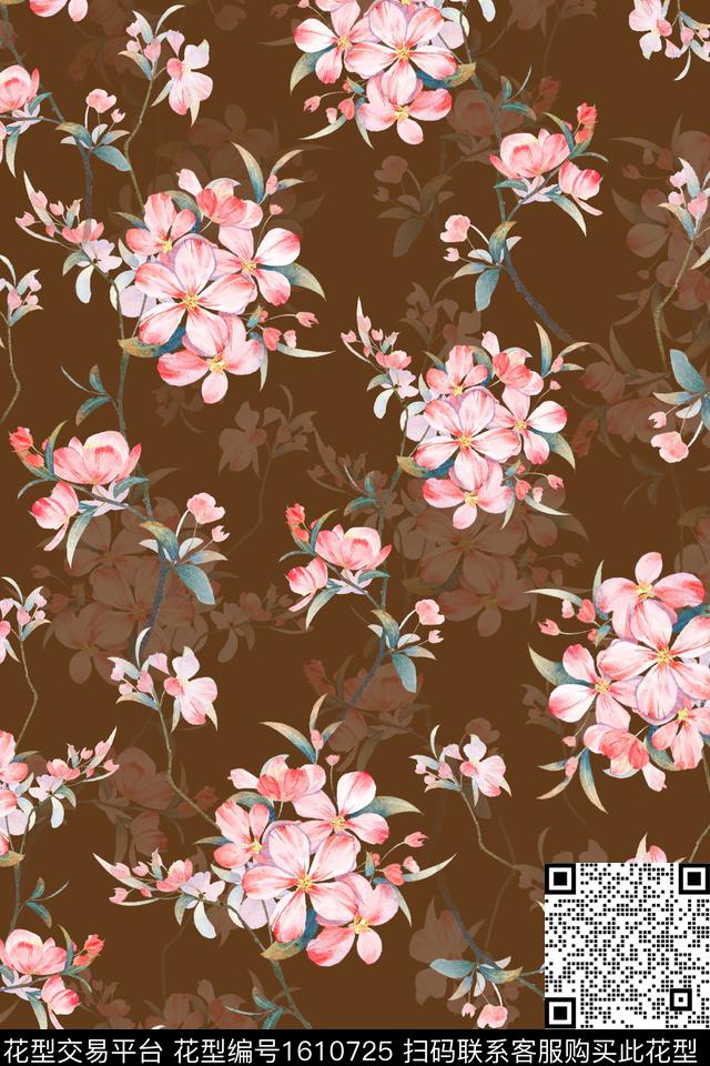 影花花卉水彩花卉数码印花花型下载（图片编号: 1610725） - 瓦栏（Walan）