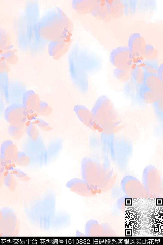 小清新清爽底花卉花卉数码印花花型下载（图片编号: 1610832） - 瓦栏（Walan）