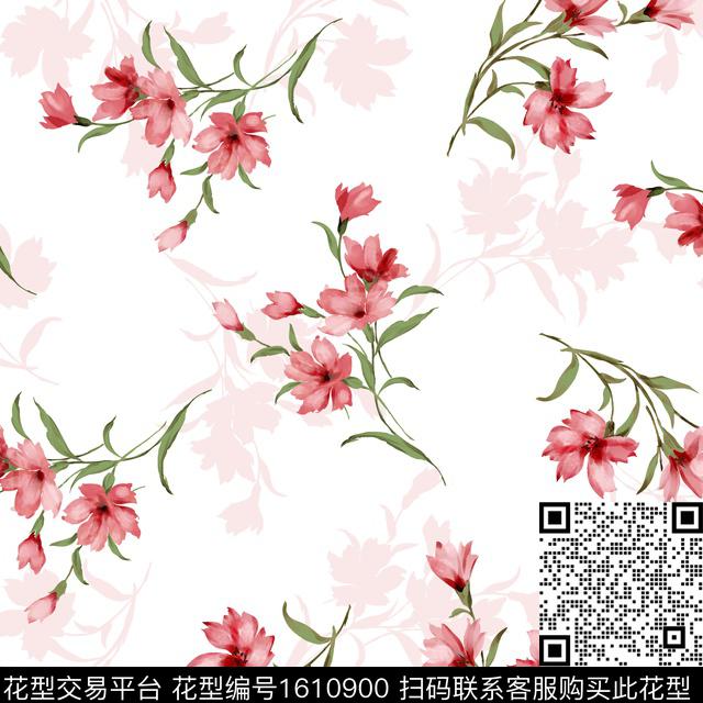 白底花清爽底花卉剪影数码印花花型下载（图片编号: 1610900） - 瓦栏（Walan）