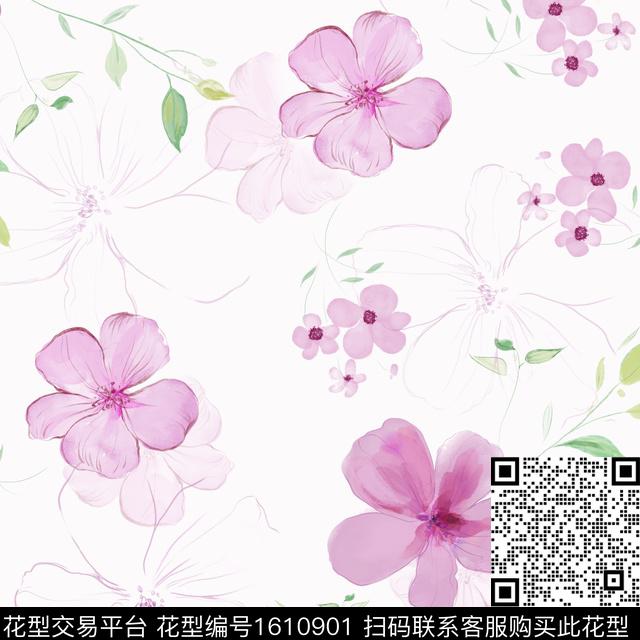 白底花清爽底花卉花卉数码印花花型下载（图片编号: 1610901） - 瓦栏（Walan）