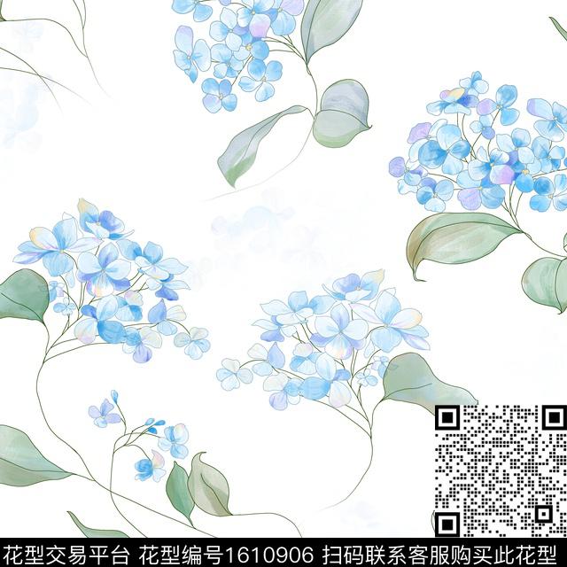 白底花花卉水彩花卉数码印花花型下载（图片编号: 1610906） - 瓦栏（Walan）