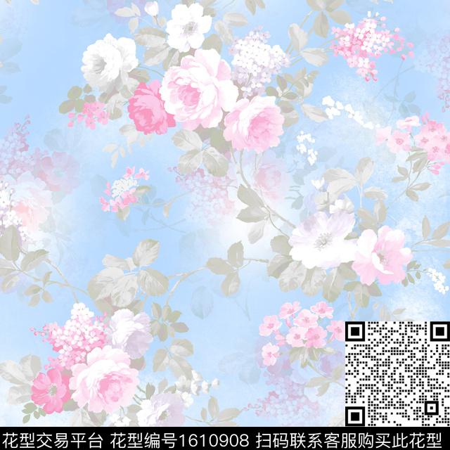 影花花卉水彩花卉数码印花花型下载（图片编号: 1610908） - 瓦栏（Walan）