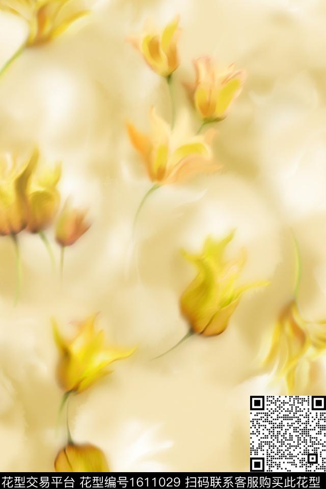 花卉模糊花卉渐变数码印花花型下载（图片编号: 1611029） - 瓦栏（Walan）