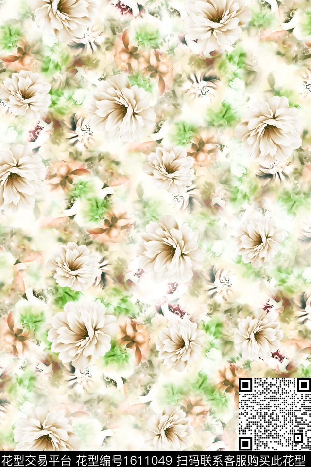 满版散花花卉模糊花卉数码印花花型下载（图片编号: 1611049） - 瓦栏（Walan）