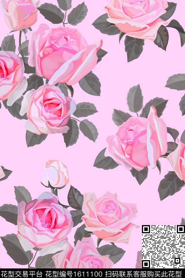 花卉春夏花型月季花数码印花花型下载（图片编号: 1611100） - 瓦栏（Walan）