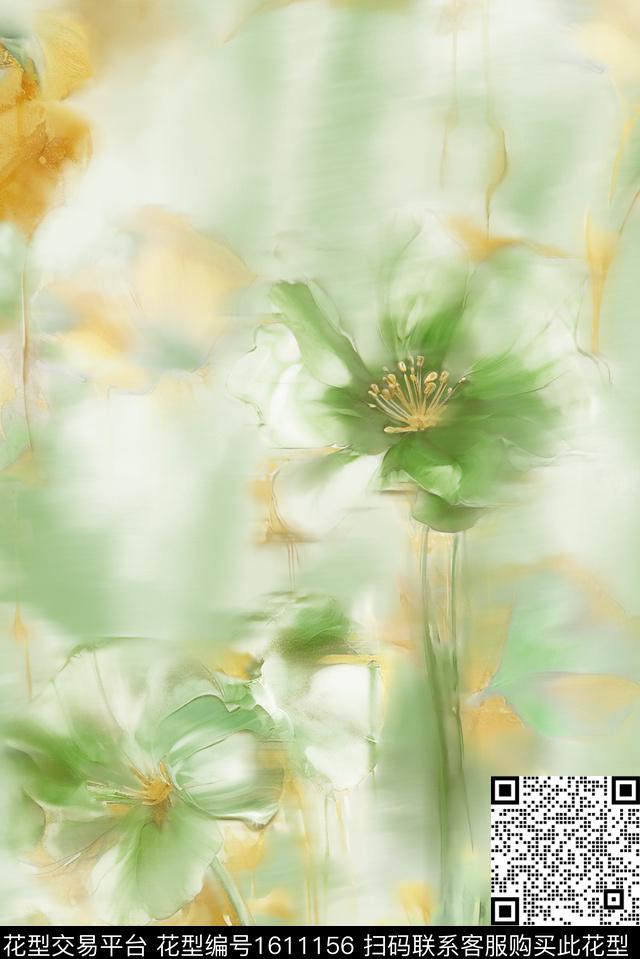 花卉模糊花卉水墨笔触数码印花花型下载（图片编号: 1611156） - 瓦栏（Walan）
