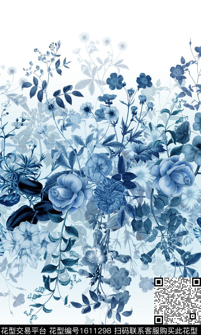 影花定位花花卉数码印花花型下载（图片编号: 1611298） - 瓦栏（Walan）