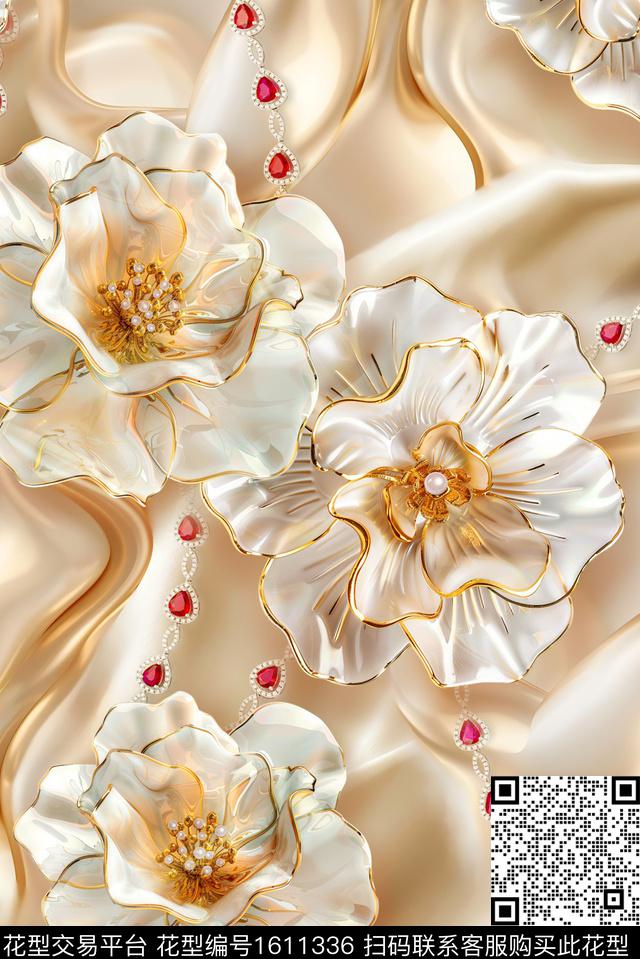 风格化花卉花卉珠宝宝石数码印花花型下载（图片编号: 1611336） - 瓦栏（Walan）