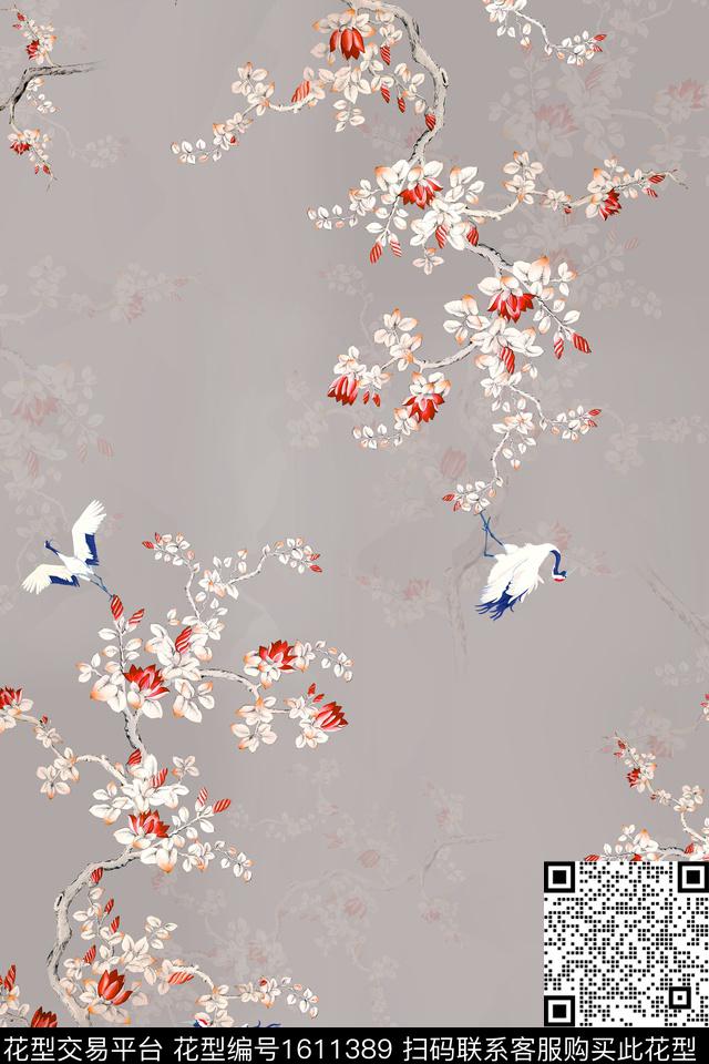影花中国风花卉数码印花花型下载（图片编号: 1611389） - 瓦栏（Walan）