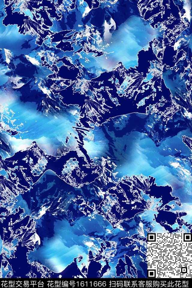 满版散花渐变涂鸦数码印花花型下载（图片编号: 1611666） - 瓦栏（Walan）