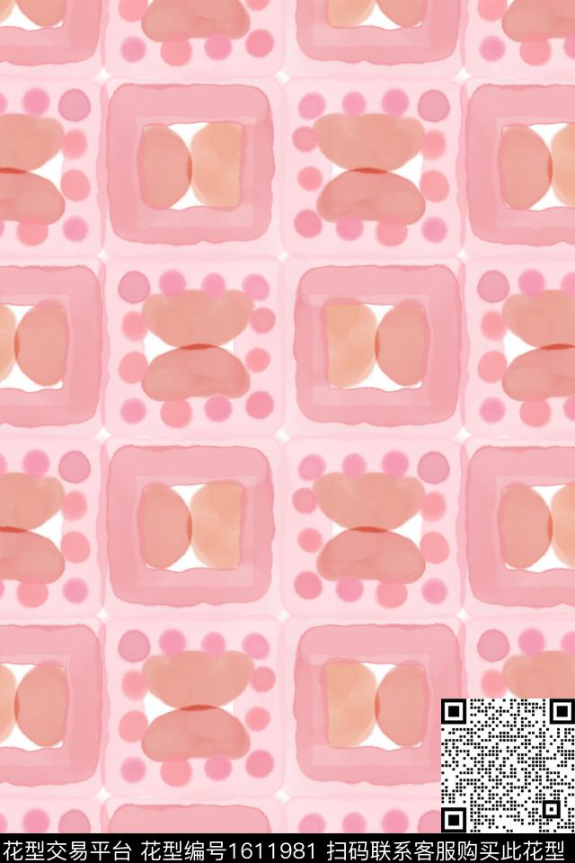 水彩波点格子数码印花花型下载（图片编号: 1611981） - 瓦栏（Walan）