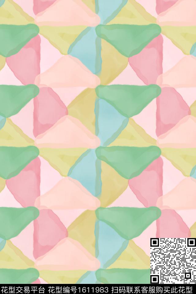 三角形水彩混合拼接数码印花花型下载（图片编号: 1611983） - 瓦栏（Walan）