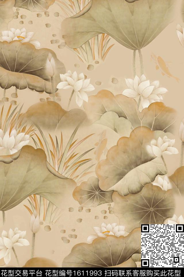 中国风花卉荷花数码印花花型下载（图片编号: 1611993） - 瓦栏（Walan）